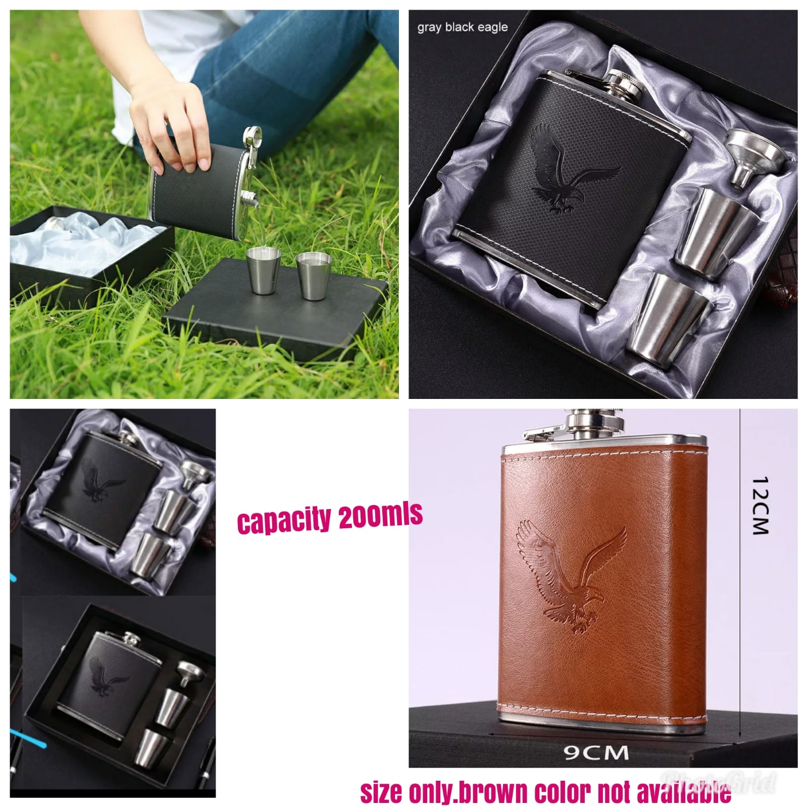 Hip Whisky Bottle | 1pc Stainless Steel Flask | Portable & Fashionable Wine Bottle for Men and Women | 200ml Capacity with Tot Cups | Black and Brown
