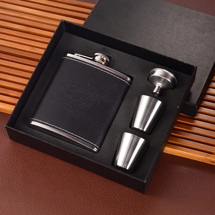 Hip Whisky Bottle | 1pc Stainless Steel Flask | Portable & Fashionable Wine Bottle for Men and Women | 200ml Capacity with Tot Cups | Black and Brown