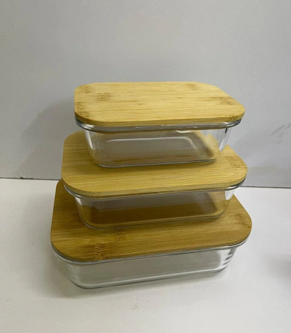 3in1  snack storage box set wooden top lid